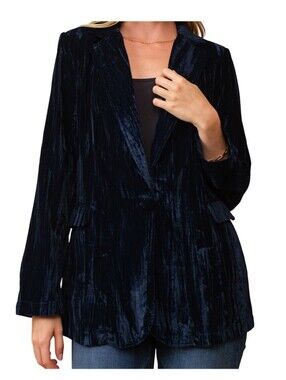 Cozy Co Indigo Blue Crinkle Velvet Blazer. Sz 2x.  New